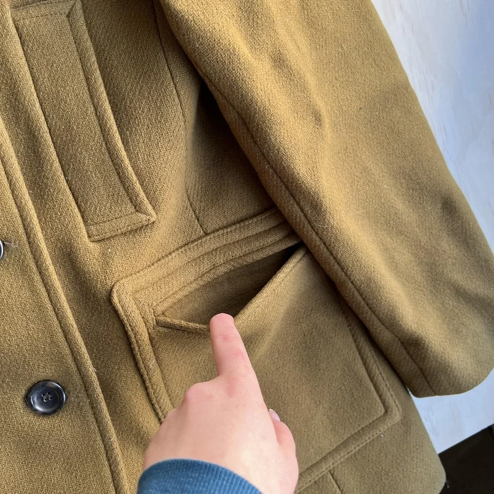 J.Crew Coat Womens 14 Brown Pea Coat Faux Fur Collar Double Breasted Pockets - Picture 5 of 12